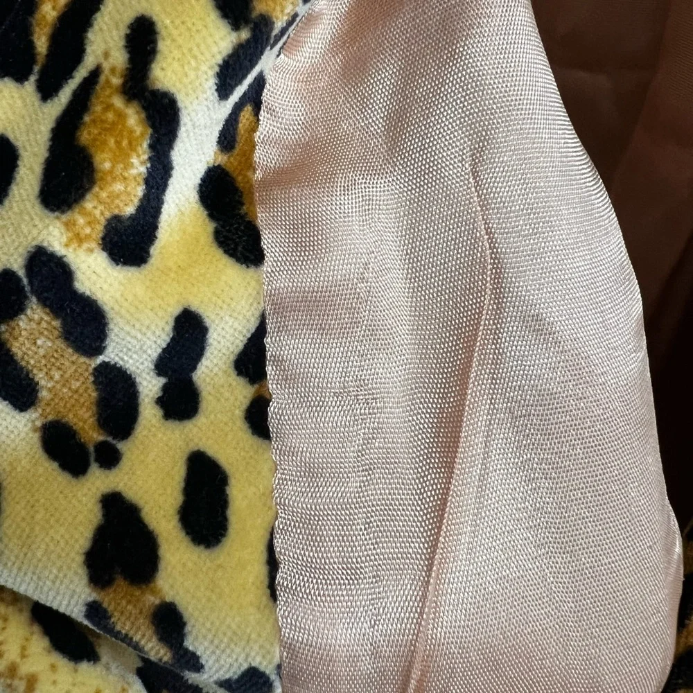 Vintage Khaki Peach Lining Leopard Trim M/L 12 Blazer - Picture 7 of 8